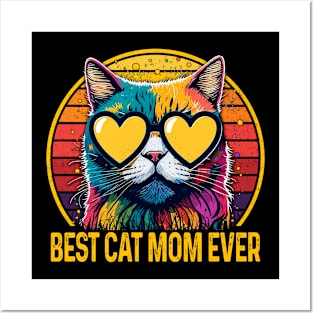 Best Cat Mom Ever Sunset Vintage Style Mother's Day Cat Love Posters and Art